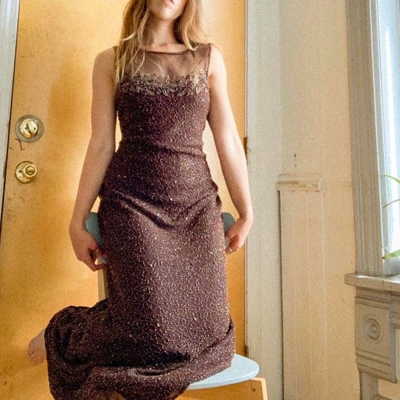Vintage Beaded 20s- Esque Silk Maxi Gown - Picture 1 of 4